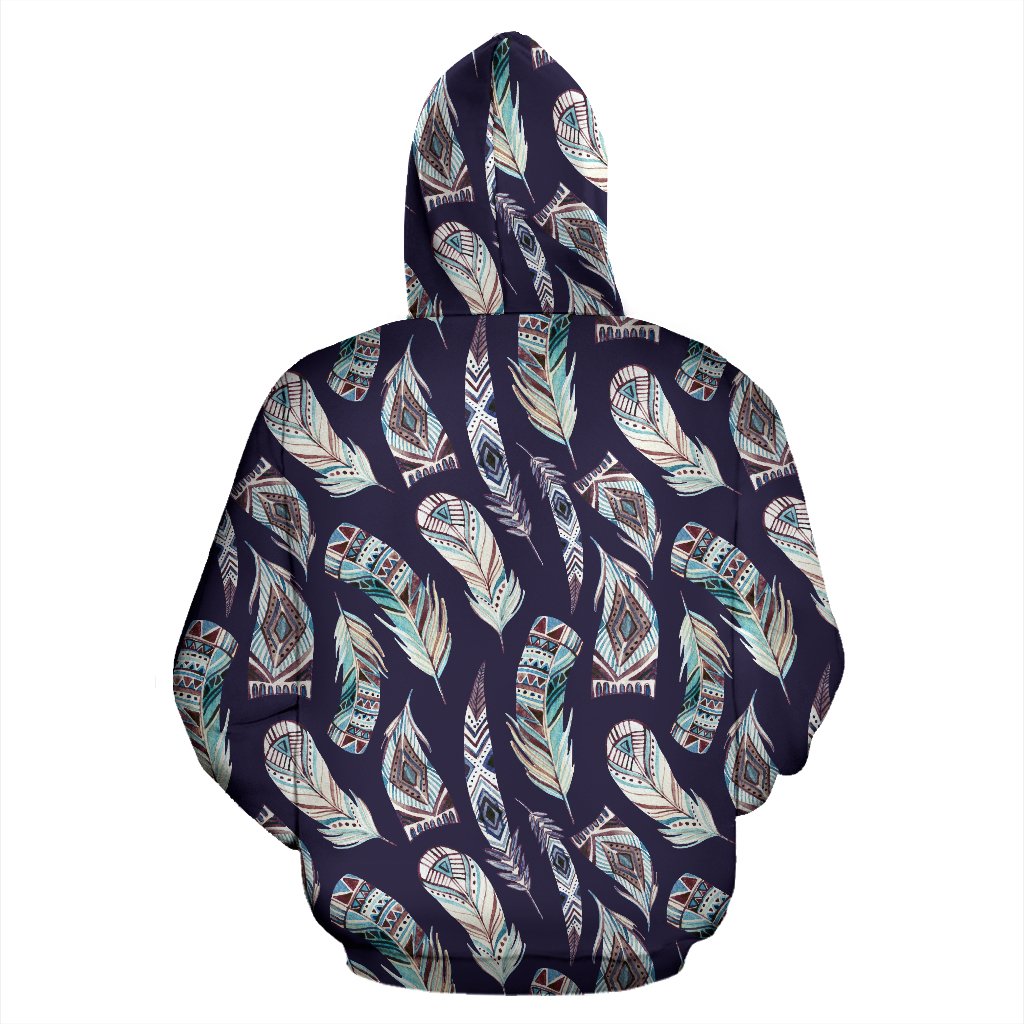 Feather Vintage Boho Design Print Pullover Hoodie