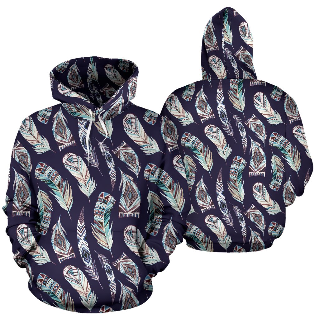 Feather Vintage Boho Design Print Pullover Hoodie