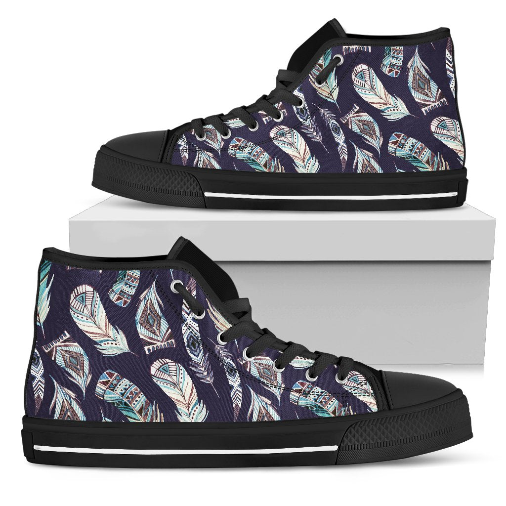 Feather Vintage Boho Design Print Women High Top Shoes