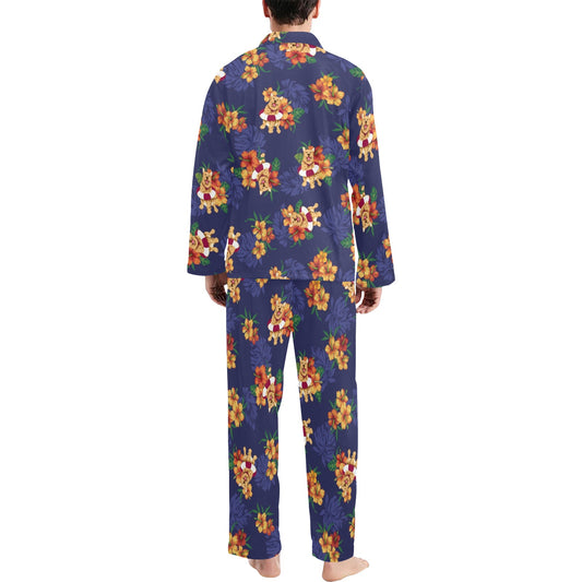 Hawaiian Themed Pattern Print Design H02 Men's Long Pajama Set
