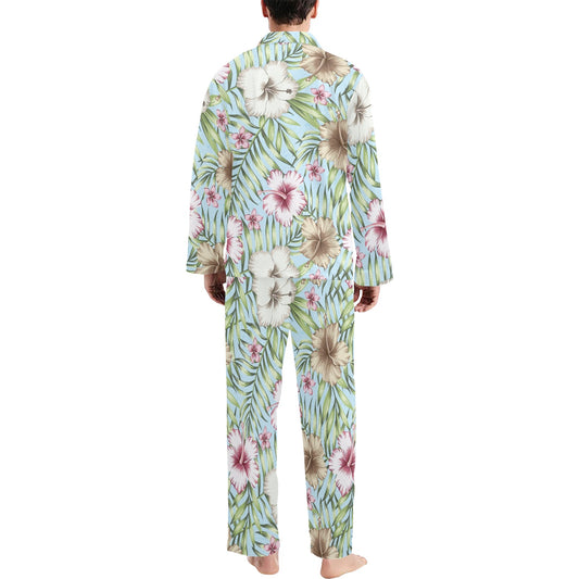 Tropical Flower Pattern Print Design TF05 Men's Long Pajama Set