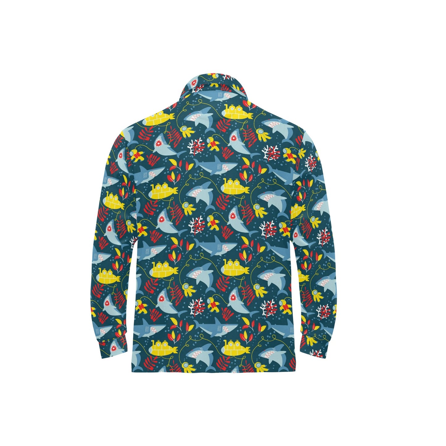 Scuba With Sharks Print Design LKS303 Long Sleeve Polo Shirt For Men's