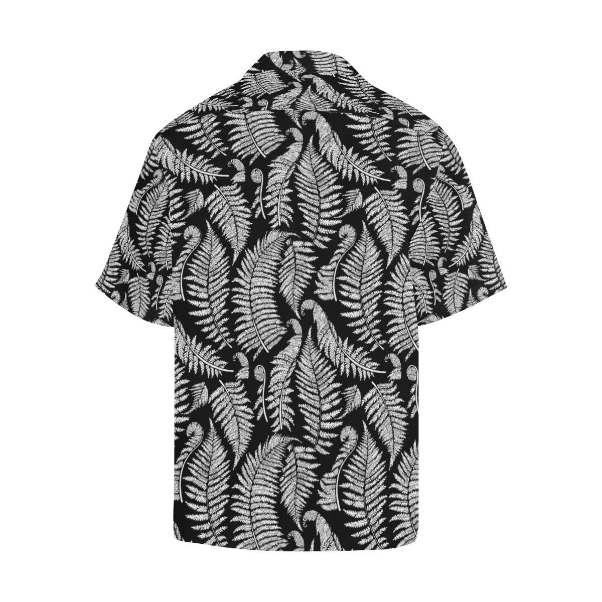 Fern Leave Black White Print Pattern Men Aloha Hawaiian Shirt
