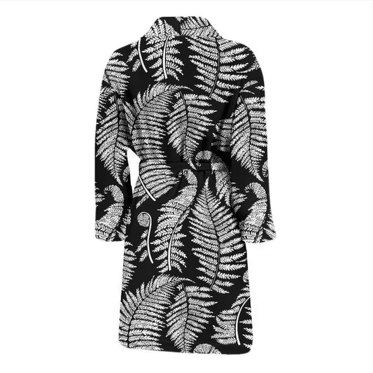 Fern Leave Black White Print Pattern Men Bath Robe-JTAMIGO.COM