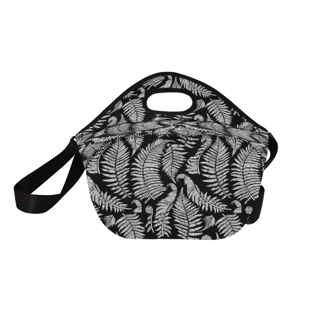 Fern Leave Black White Print Pattern Neoprene Lunch Bag (Model 1669)(Large)-JTAMIGO.COM
