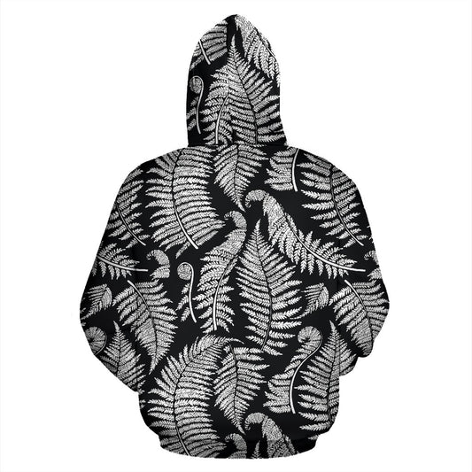 Fern Leave Black White Print Pattern Pullover Hoodie