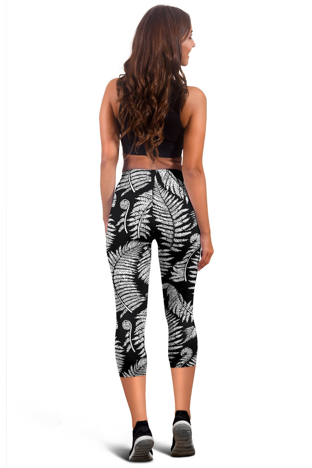 Fern Leave Black White Print Pattern Women Capris