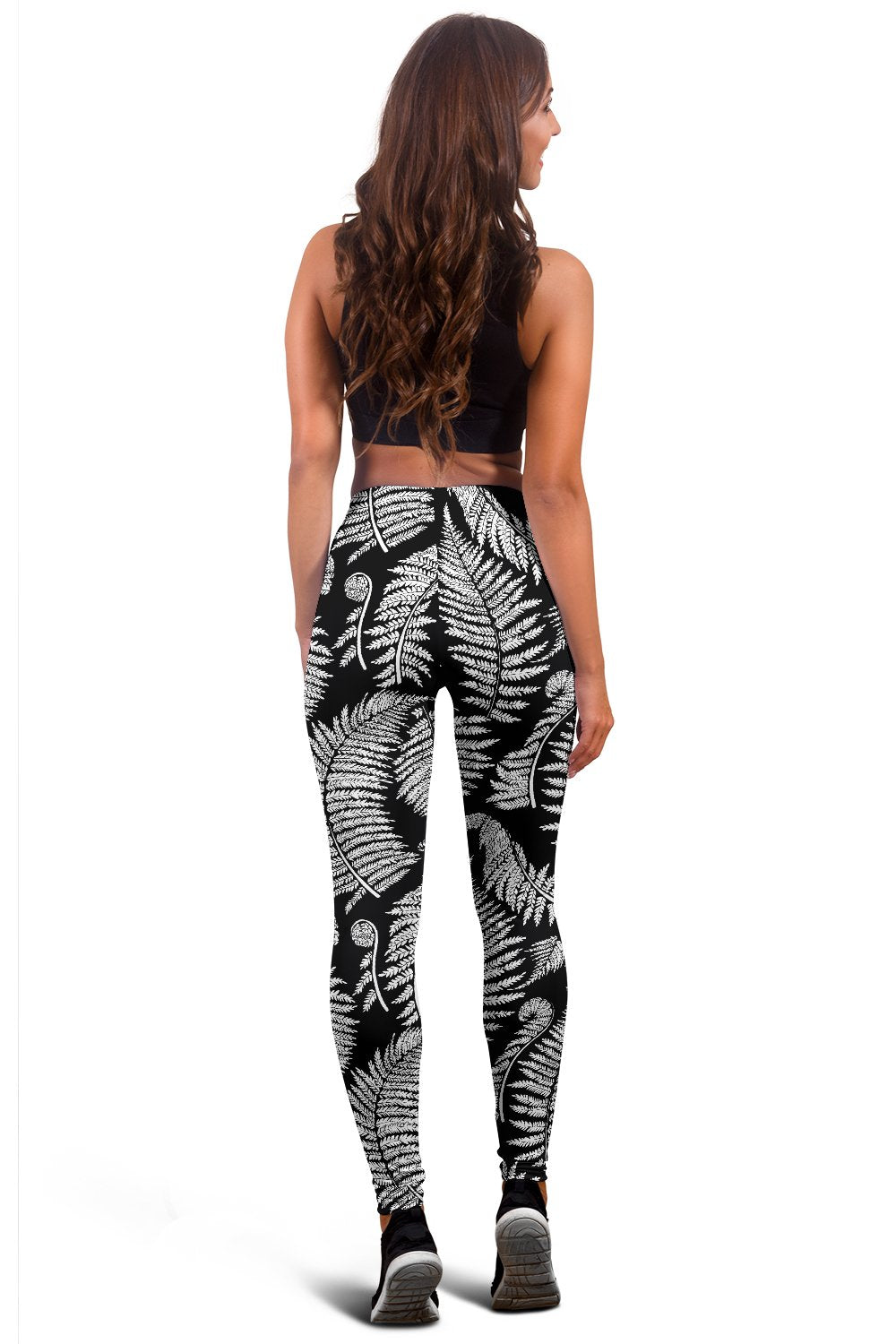 Fern Leave Black White Print Pattern Women Leggings