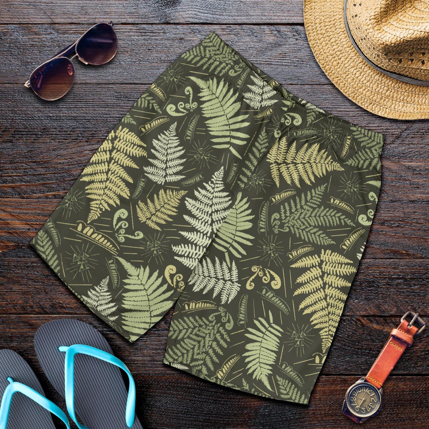 Fern Leave Green Print Pattern Mens Shorts-JTAMIGO.COM