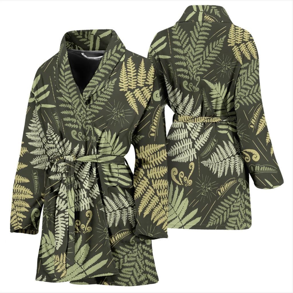 Fern Leave Green Print Pattern Women Bath Robe-JTAMIGO.COM