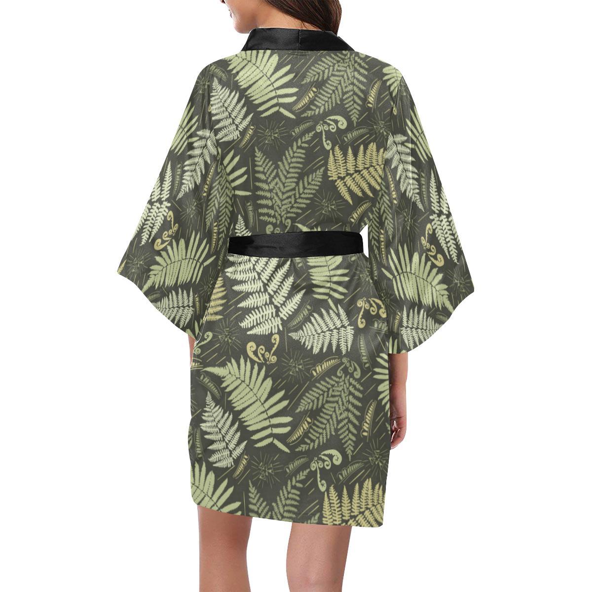 Fern Leave Green Print Pattern Women Short Kimono Robe