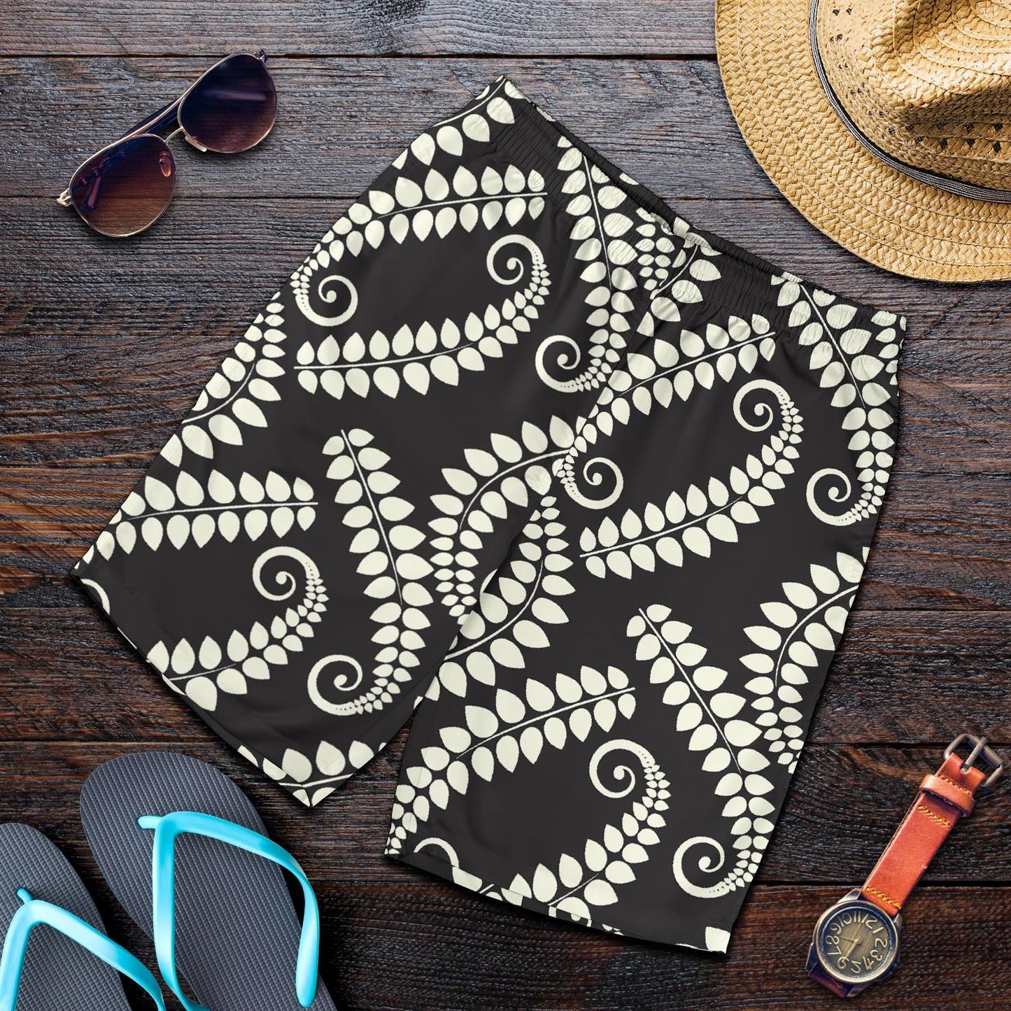 Fern Leave Print Pattern Mens Shorts-JTAMIGO.COM