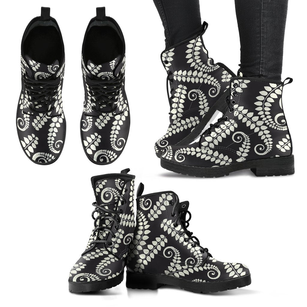Fern Leave Print Pattern Women Leather Boots-JTAMIGO.COM