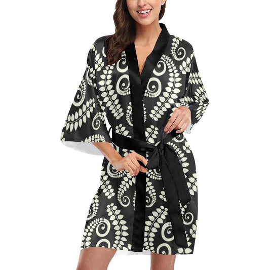 Fern Leave Print Pattern Women Short Kimono Robe