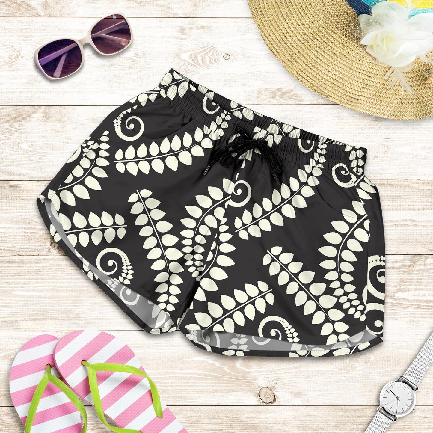 Fern Leave Print Pattern Women Shorts-JTAMIGO.COM