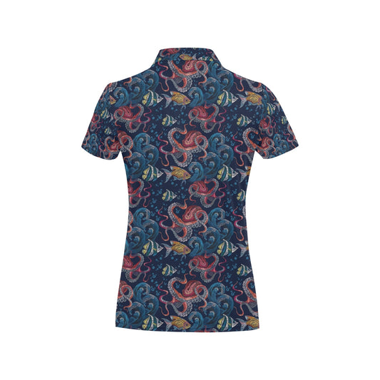 Octopus Deep Sea Print Themed Women's Polo Shirt
