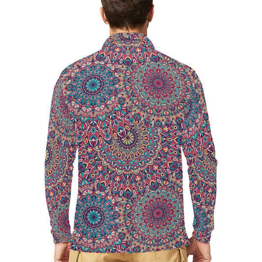 Boho Pattern Print Design 05 Long Sleeve Polo Shirt For Men's