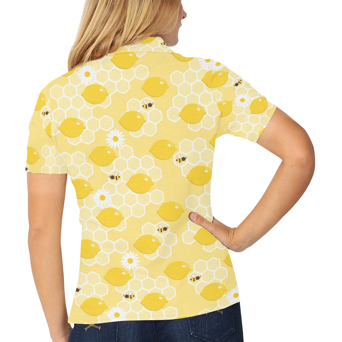 Honey Bee Honeycomb Print Design LKS3010 Women's Polo Shirt