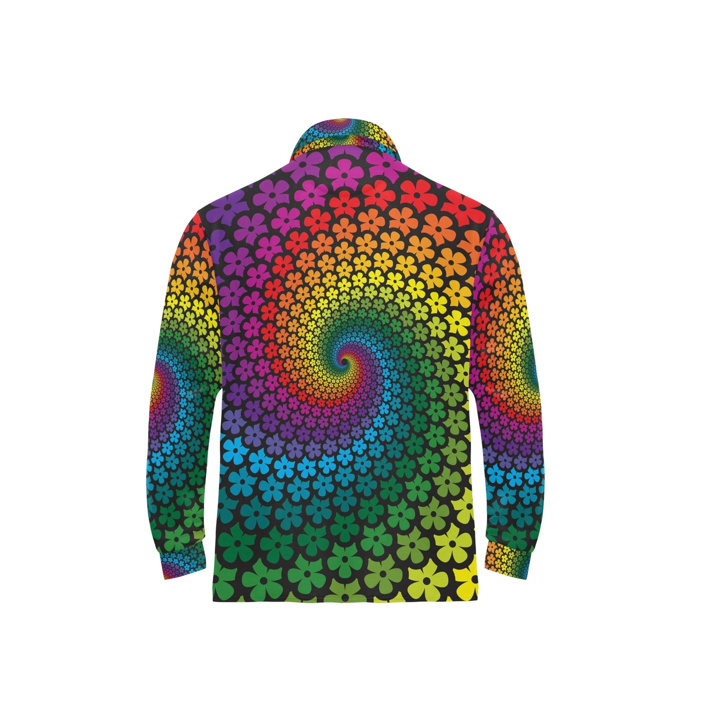 Flower Power Rainbow Spiral Print Long Sleeve Polo Shirt For Men's