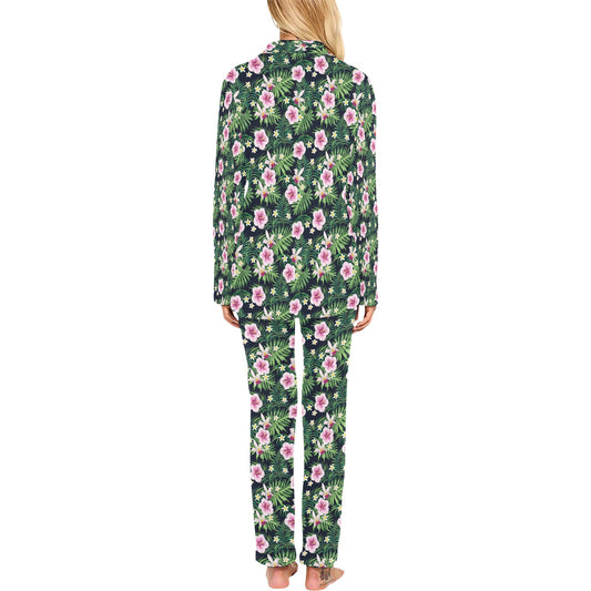 Hibiscus Tropical Print Design LKS309 Women's Long Pajama Set