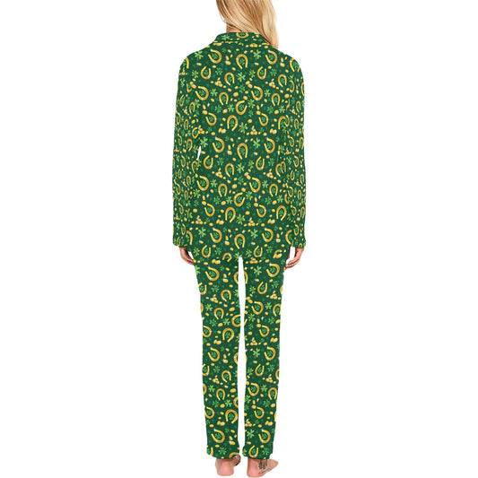 Shamrock Horse Shoes Saint Patrick's Day Print Design LKS307 Women's Long Pajama Set