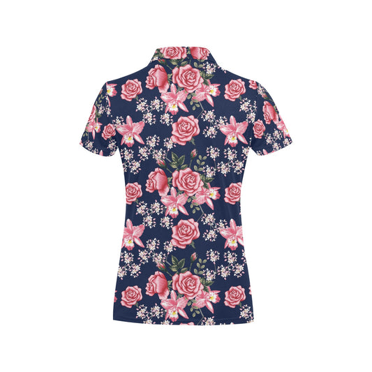 Rose Pattern Print Design A05 Women's Polo Shirt
