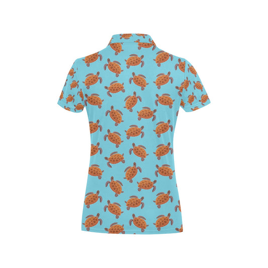 Brow Sea Turtle Print Pattern Women's Polo Shirt