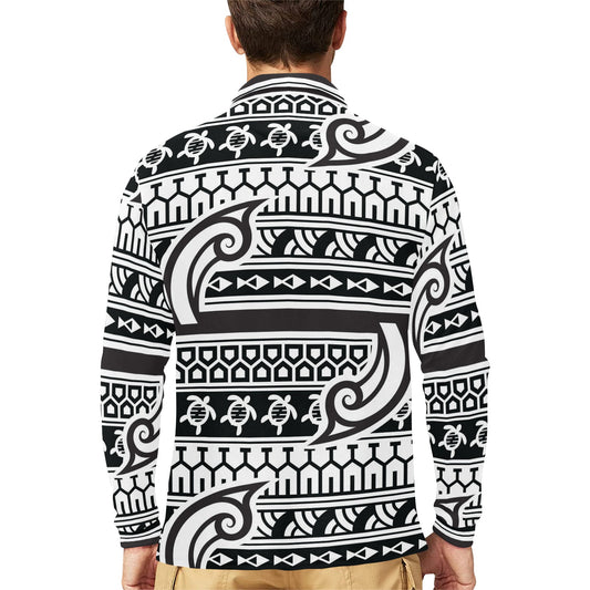 Samoan Style Print Design LKS305 Long Sleeve Polo Shirt For Men's