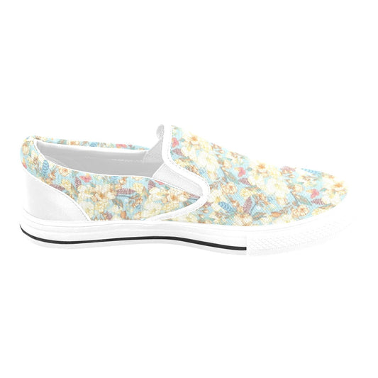 Summer Floral Print Design LKS302 White Slip Ons Canvas Women's Shoes