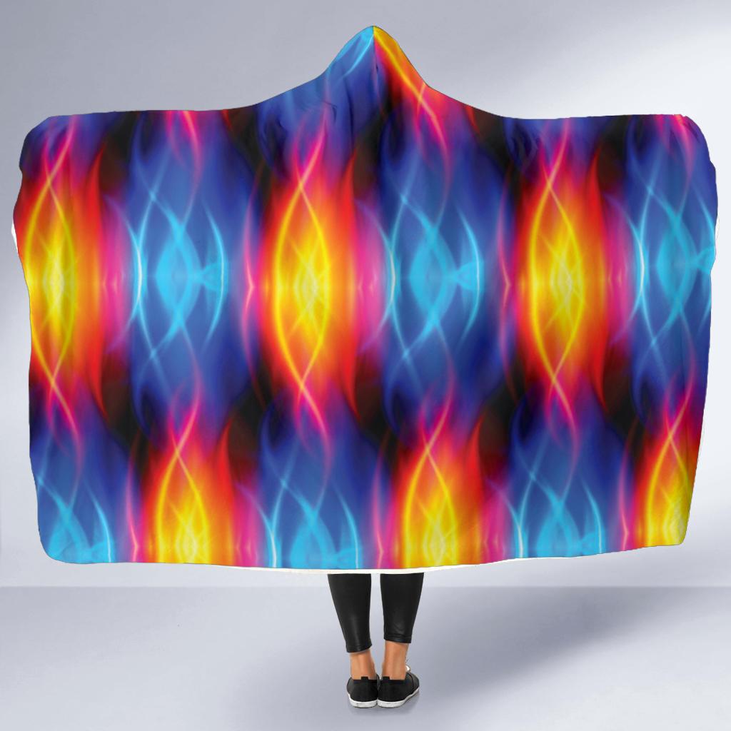 Flame Fire Blue Design Print Hooded Blanket-JTAMIGO.COM