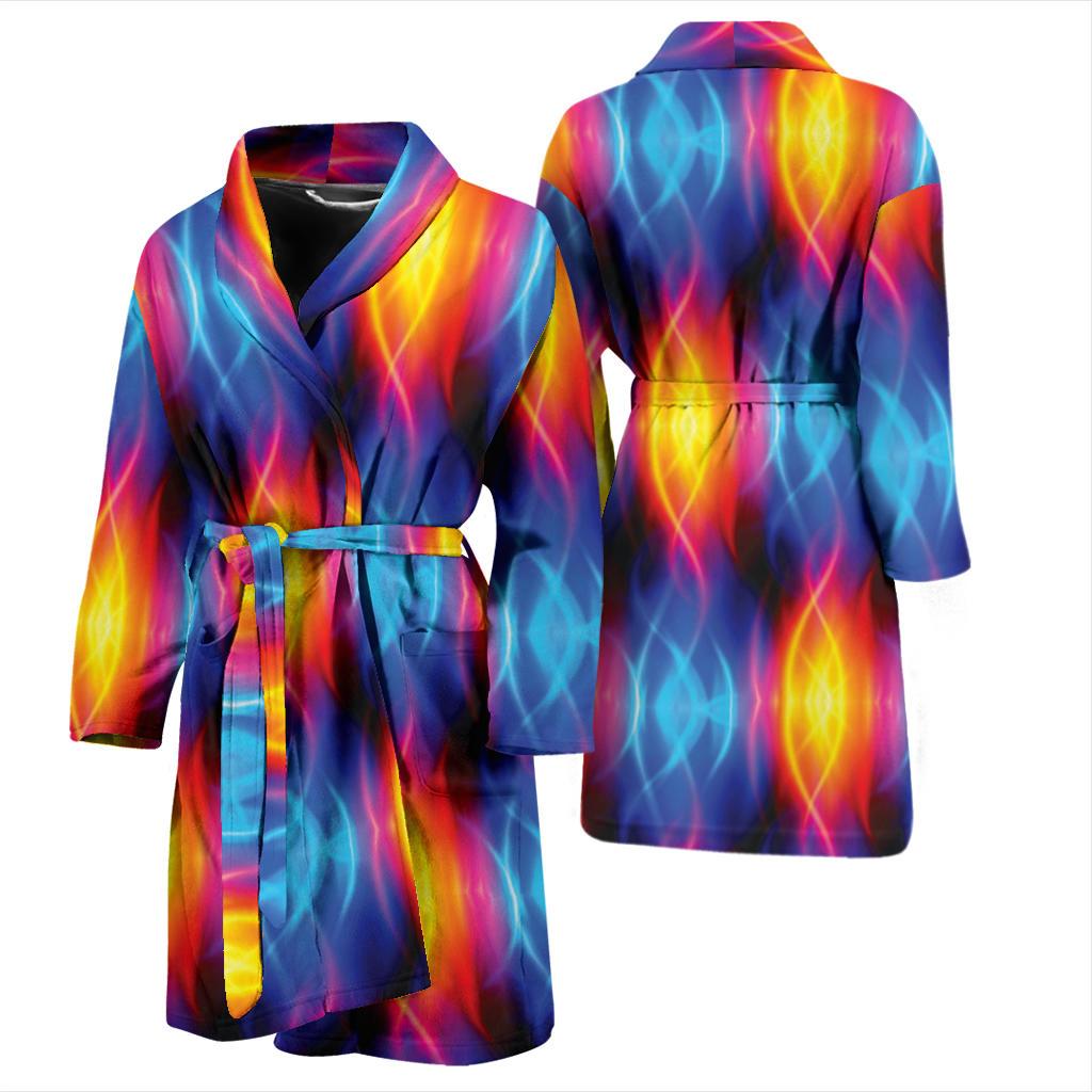 Flame Fire Blue Design Print Men Bath Robe-JTAMIGO.COM