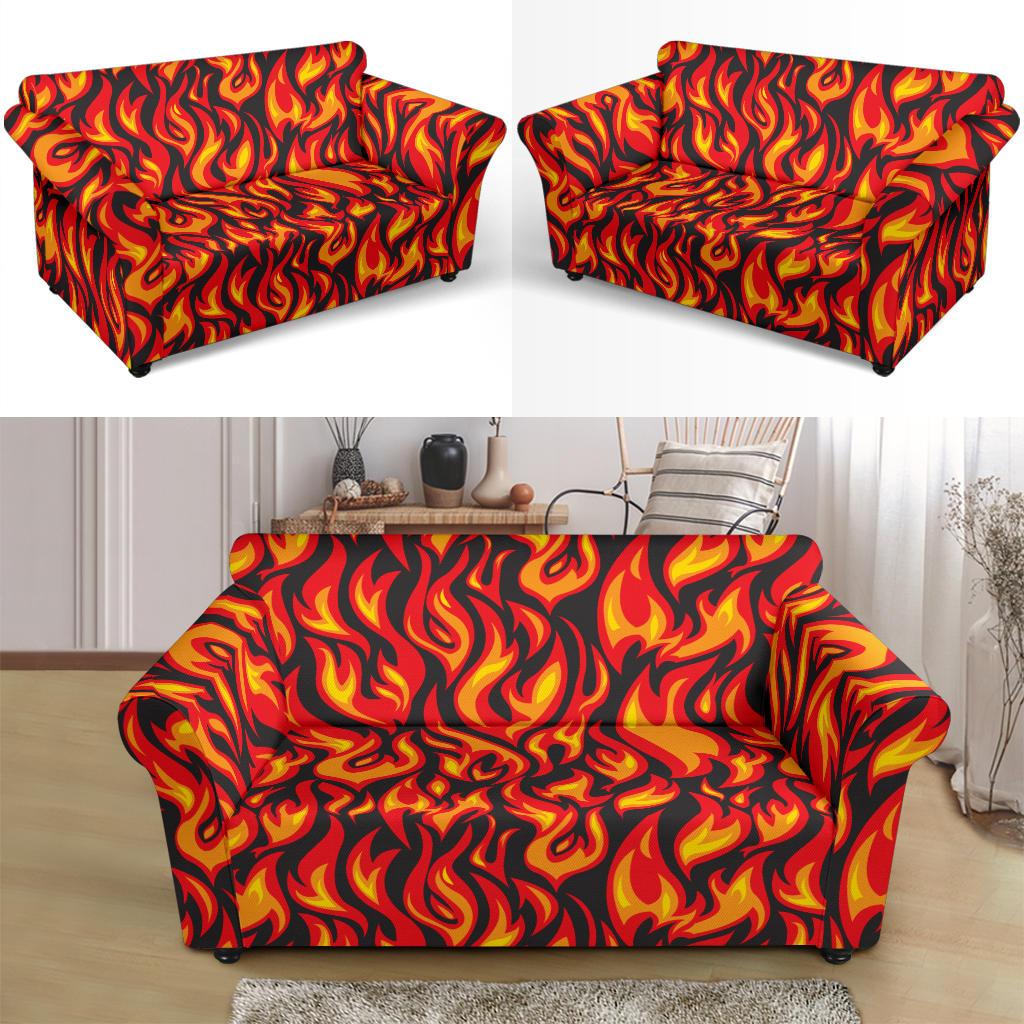 Flame Fire Print Pattern Loveseat Slipcover-JTAMIGO.COM