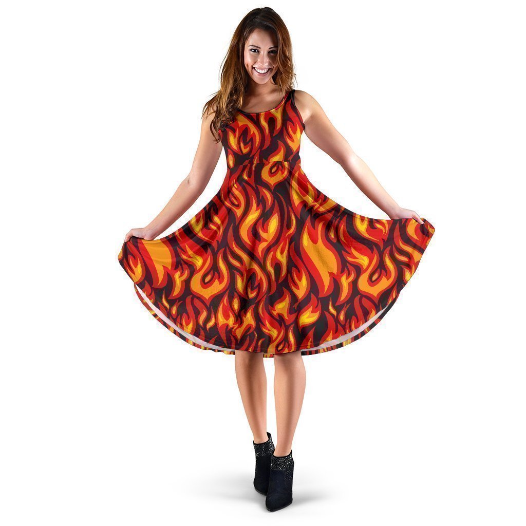 Flame Fire Print Pattern Sleeveless Dress