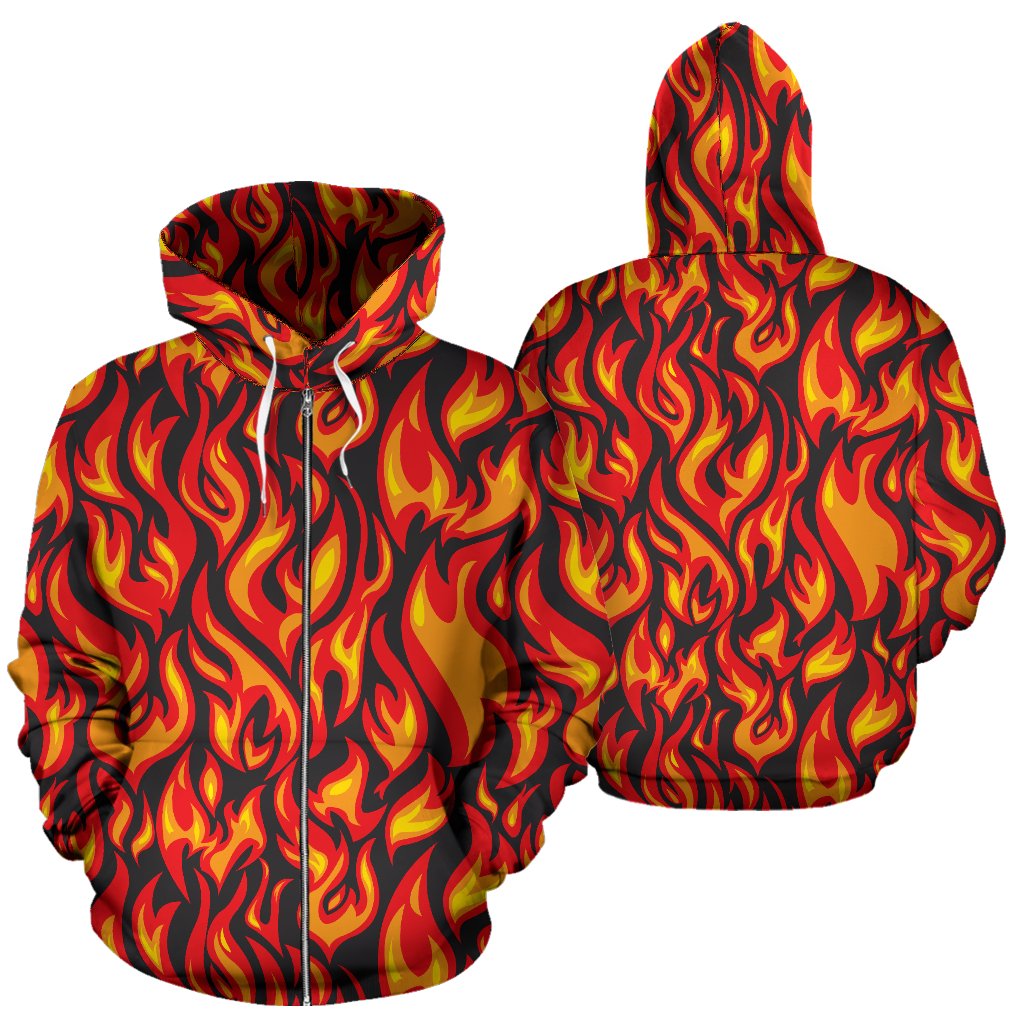 Flame Fire Print Pattern Zip Up Hoodie