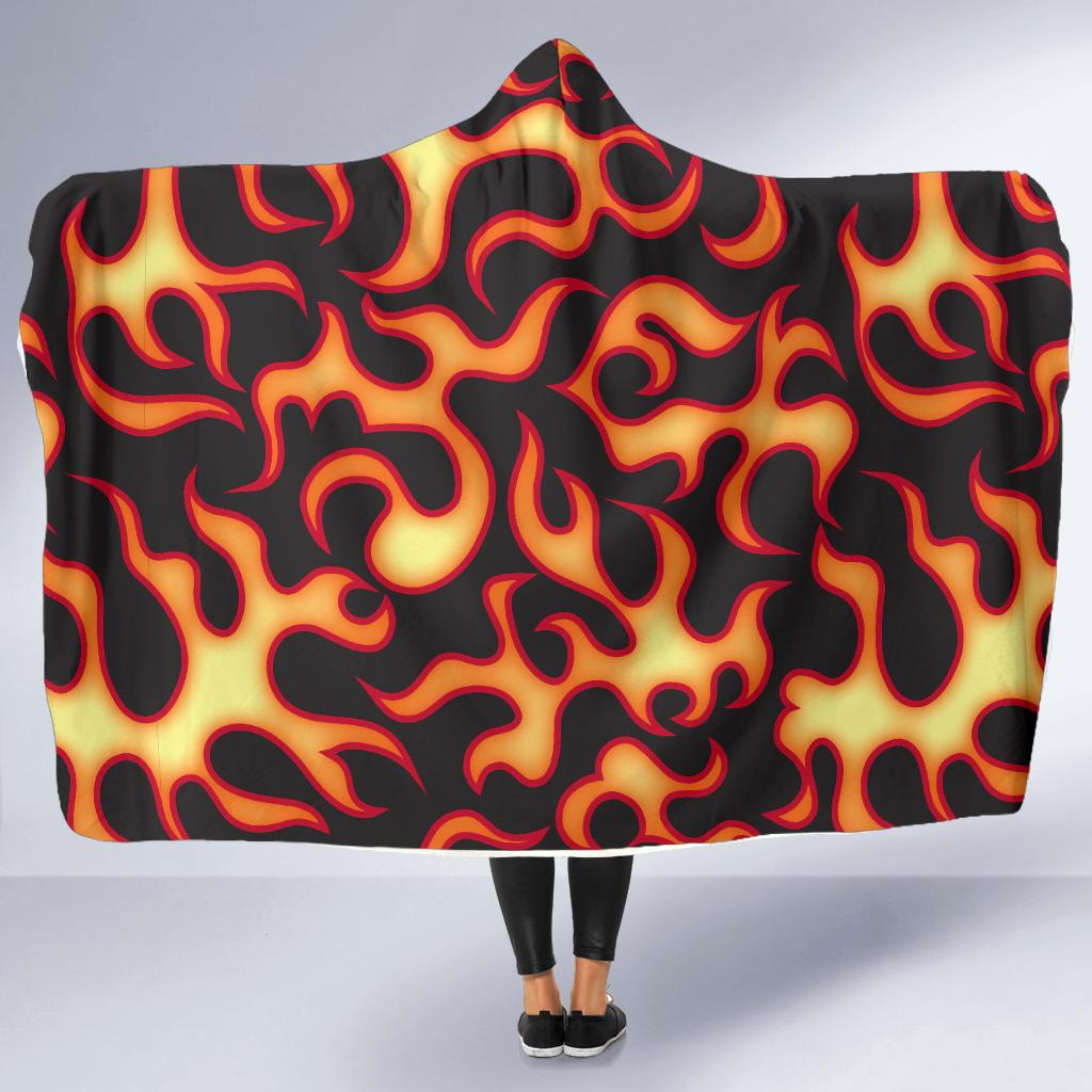 Flame Fire Themed Print Hooded Blanket-JTAMIGO.COM