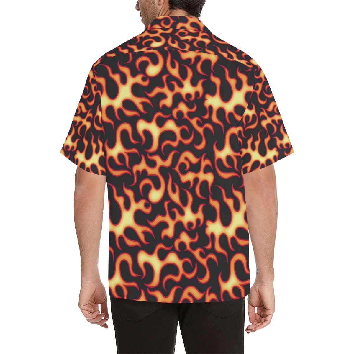 Flame Fire Themed Print Men Aloha Hawaiian Shirt