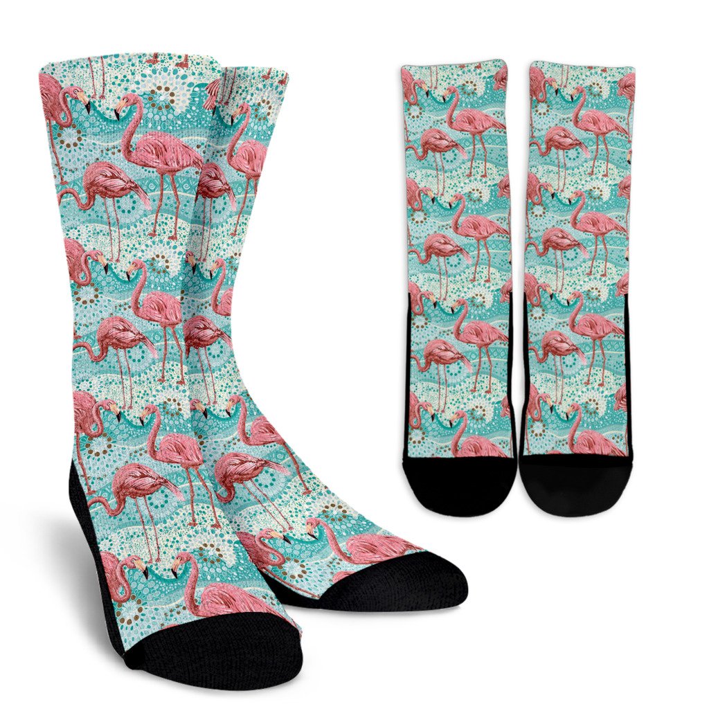 Flamingo Background Themed Print Crew Socks