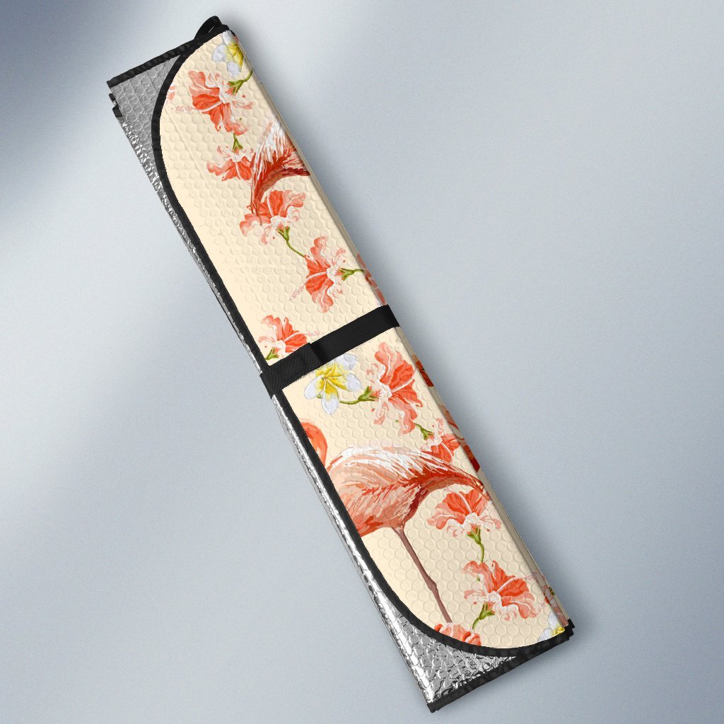 Flamingo Hibiscus Print Pattern Car Sun Shade For Windshield