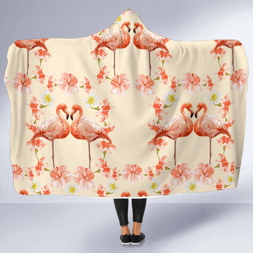 Flamingo Hibiscus Print Pattern Hooded Blanket-JTAMIGO.COM