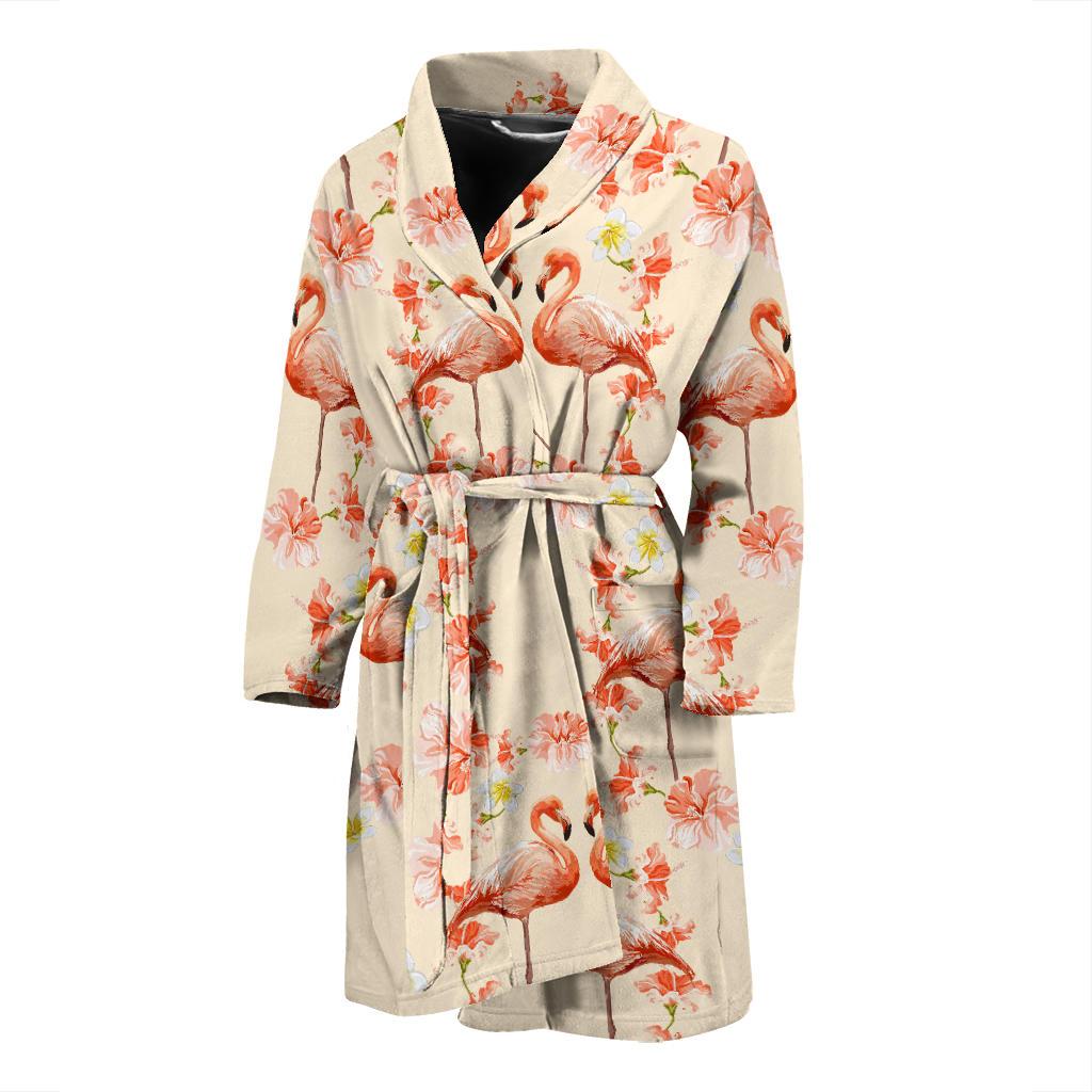 Flamingo Hibiscus Print Pattern Men Bath Robe-JTAMIGO.COM