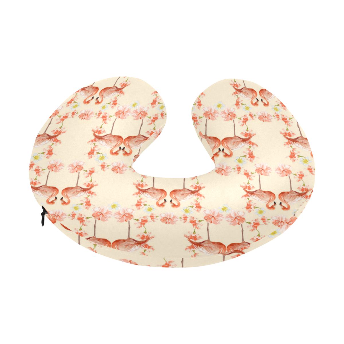 Flamingo Hibiscus Print Pattern U-Shaped Travel Neck Pillow-JTAMIGO.COM
