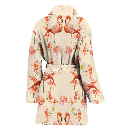 Flamingo Hibiscus Print Pattern Women Bath Robe-JTAMIGO.COM