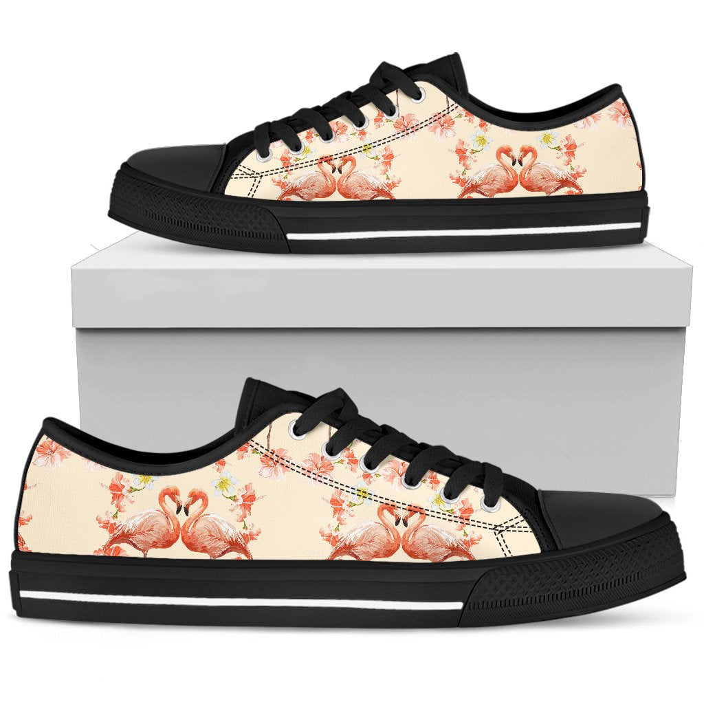 Flamingo Hibiscus Print Pattern Women Low Top Shoes