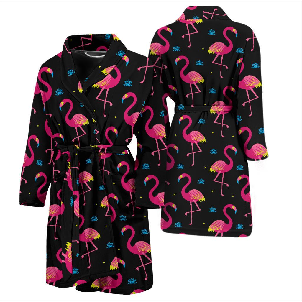 Flamingo Pink Neon Print Pattern Men Bath Robe-JTAMIGO.COM