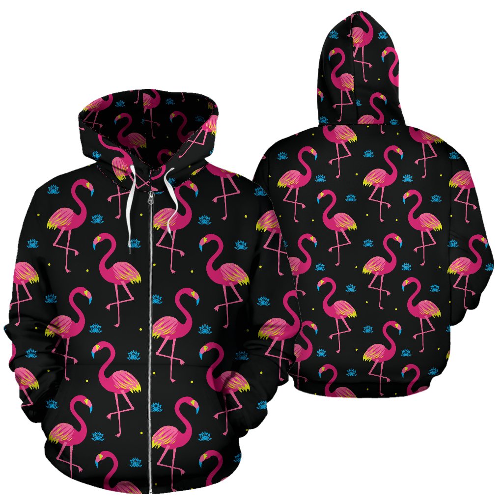 Flamingo Pink Neon Print Pattern Zip Up Hoodie