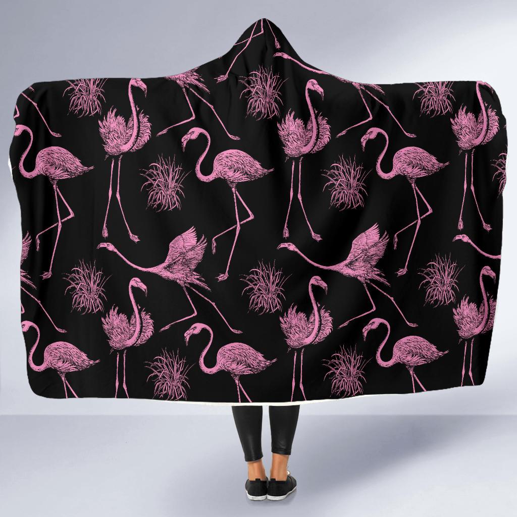 Flamingo Pink Print Pattern Hooded Blanket-JTAMIGO.COM