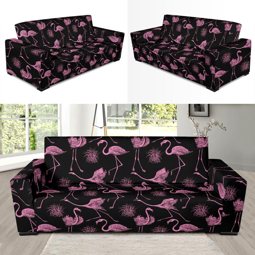 Flamingo Pink Print Pattern Sofa Slipcover-JTAMIGO.COM