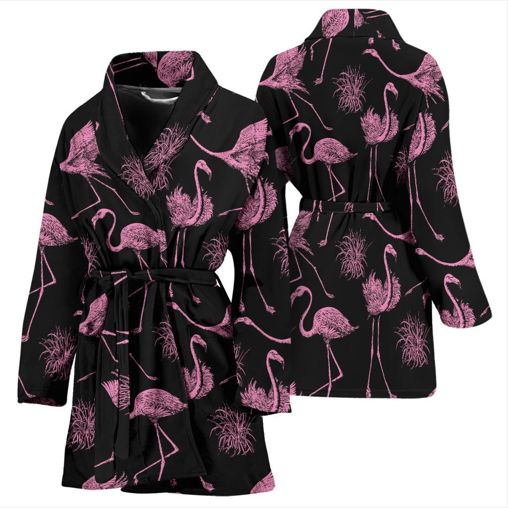 Flamingo Pink Print Pattern Women Bath Robe-JTAMIGO.COM