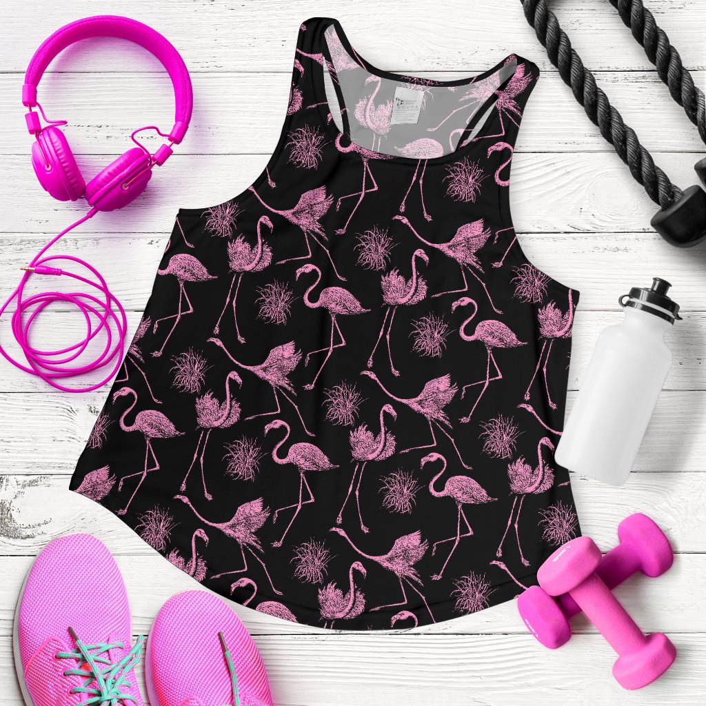 Flamingo Pink Print Pattern Women Racerback Tank Top