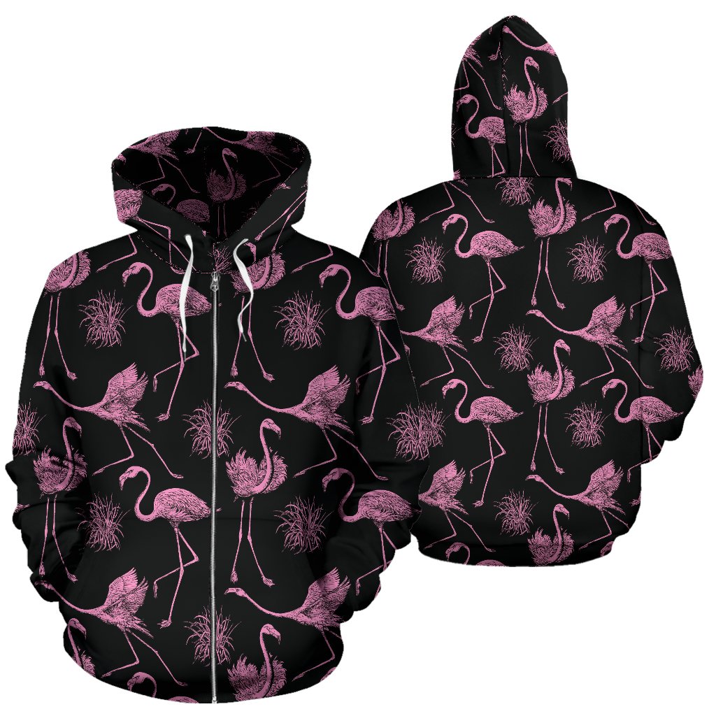 Flamingo Pink Print Pattern Zip Up Hoodie